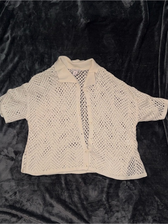Sweaters - Cream Crochet Button-Up Top & Flare Pants Beach Set